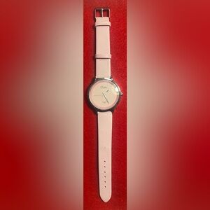 Dalas Watch Pink/Silver Large Face Faux Leather Band Vintage
